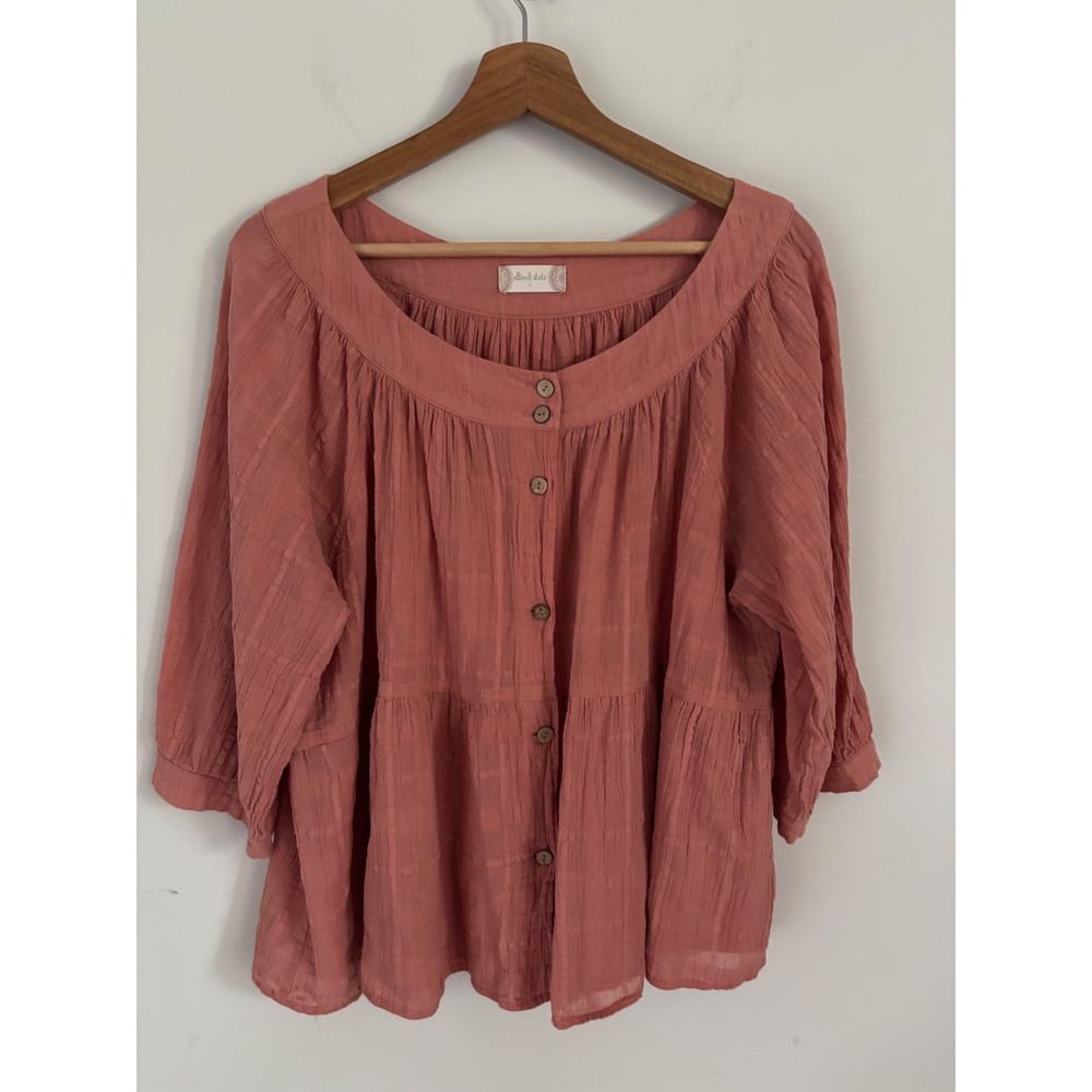 Altar'd State Dusty Rose Cotton Gauze Boho Button Front Peplum Blouse Large
